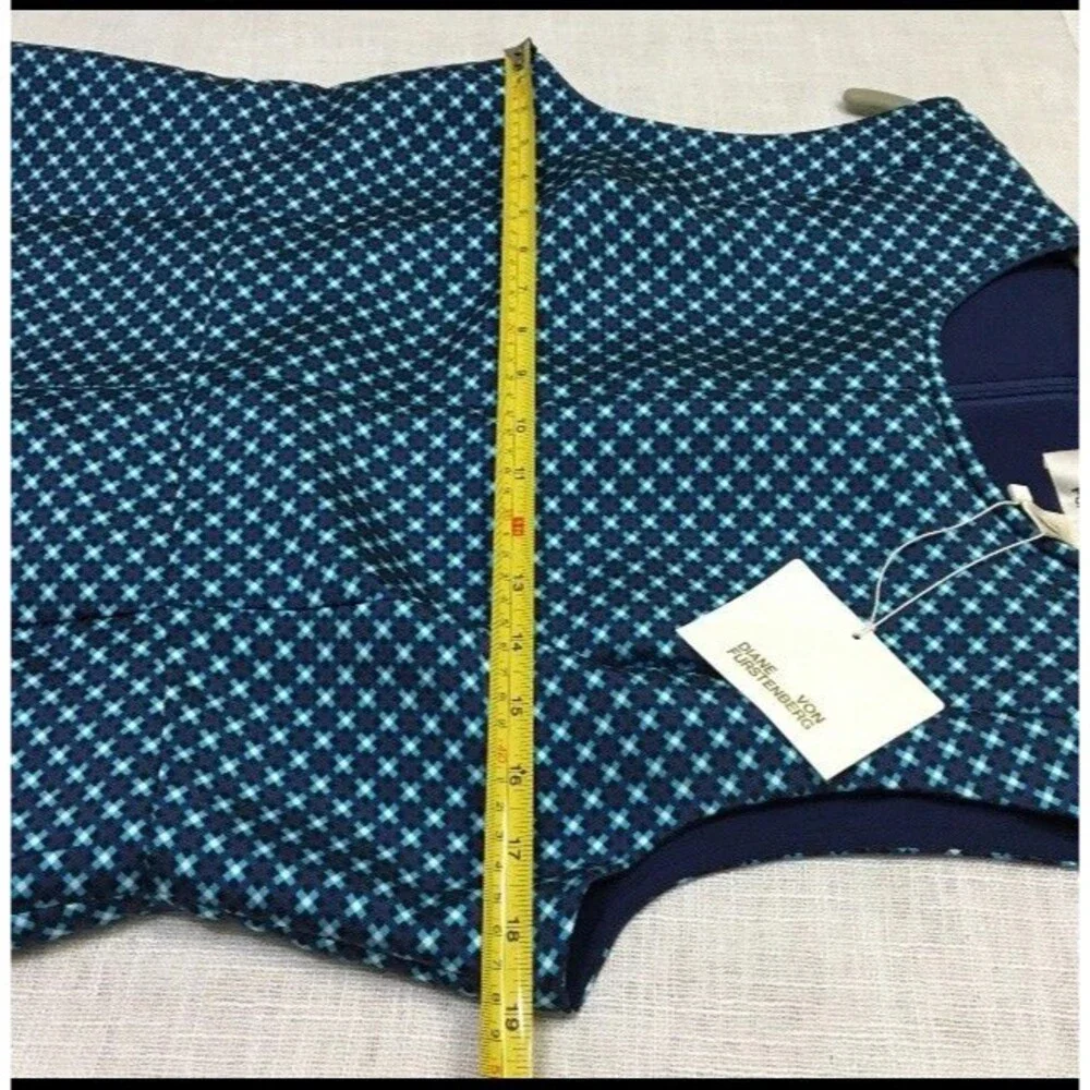 Diane Von Furstenberg Madyson Dress Womens 12 Blue Geo Print Retro 60s Mini
